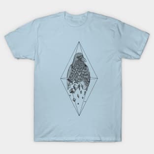 Geometric Crow in a diamond (tattoo style- Black and White version) T-Shirt